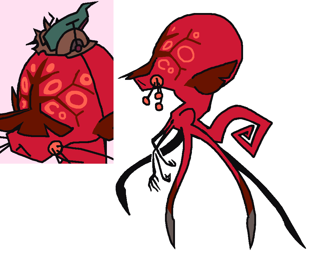 a 4-legged red-colored alien with a large head and a curly tail